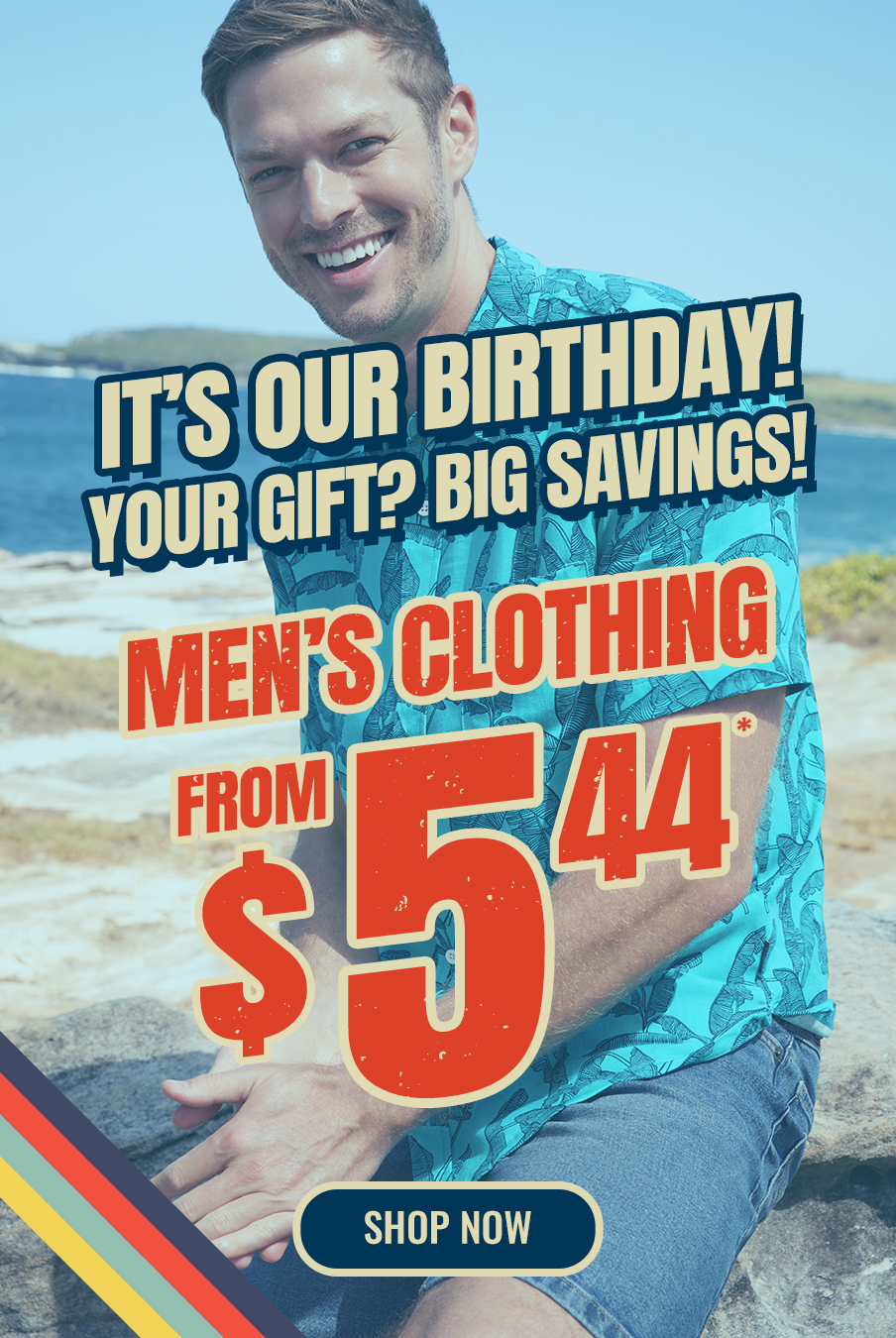 Men’s clothing sale from $5.44 – Birthday savings!